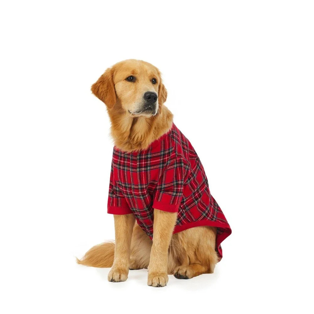 Lanz of Salzburg Dog Pajama Red Tartan Plaid 100% Cotton Rib One-Piece GBO1718